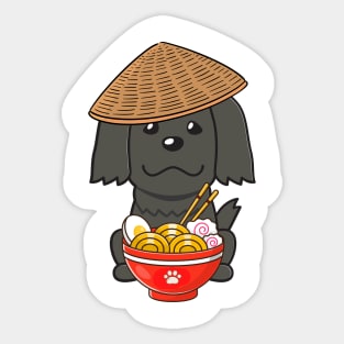 Funny Black Dog Eating Noodles Sticker